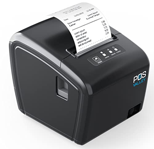 POS VALLEY Thermodrucker 80 mm für Belege mit automatischer Schnittstelle, 260 mm/s, mit seriellem USB-Ethernet-Anschluss, unterstützt Windows/Android/Mac/Linux/ChromeOS/ESC/POS