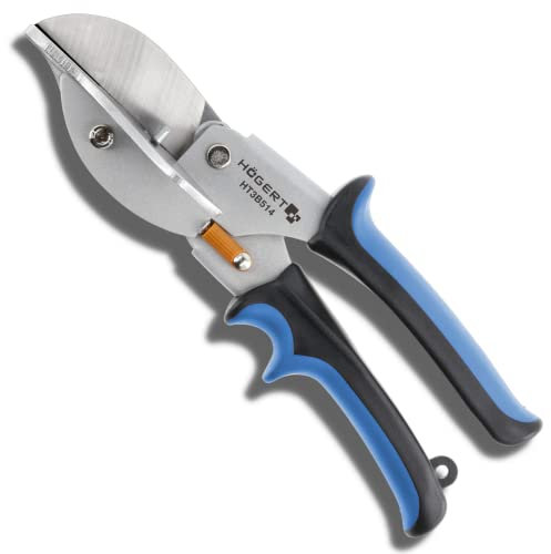 Högert Technik - Profilschere mit Winkelmesser - Gehrungsschere Winkelschere für präzisen Schnitt an Kunststoff Gummi Holz - Schneidbar bei 0°, 30° und 45° - Rutschfeste Beschichtung