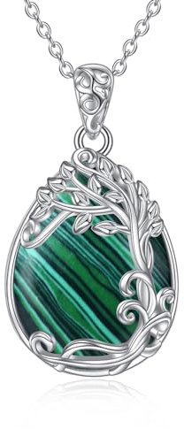 YAFEINI Baum des Lebens Malachit Kette 925 Sterling Silber Lebensbaum Anhänger Halskette Schmuck für Damen Mädchen (RR-Baum des Lebens Malachit Kette)
