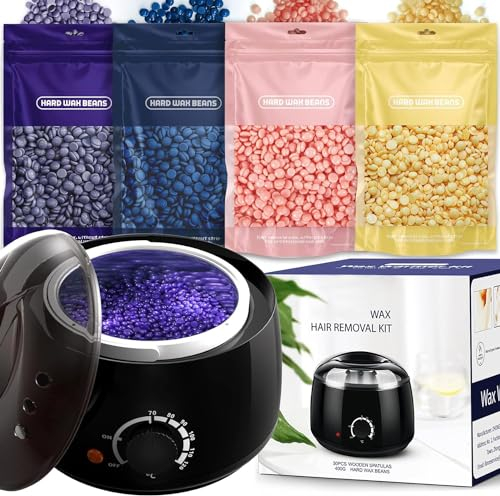 Waxing Kits Wax Heater for Hair Removal: 4 * 100g Hard Waxing Beads & 30 Waxing Sticks Waxing Machine Kit for Home Use Wax Kit Home Waxing Kit for Women/Men
