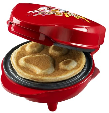 Paw Patrol Waffeleisen, Mini-Waffeleisen im einzigartigen Paw Patrol Design, für Kindergeburtstage, Ostern & Weihnachten, inkl. Backampel, Waffelgröße: Ø 10cm, offizielles Lizenzprodukt, Farbe: Rot