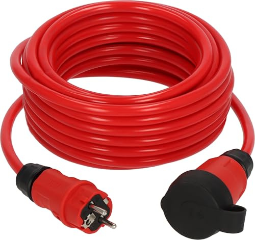 Brennenstuhl Professional förlängningssladd VQ 1200 IP44 (10m kabel H07BQ-F 3G2,5 i röd, för användning på byggarbetsplatser och permanent utomhusbruk, Made in Germany)