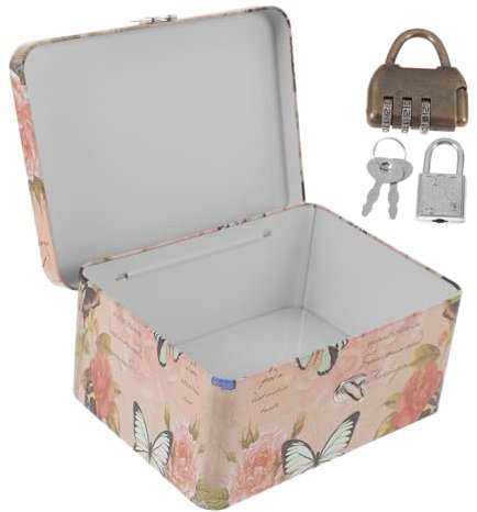 WHAMVOX Scatola in metallo con coperchio, con serratura con coperchio, in lamiera stagnata