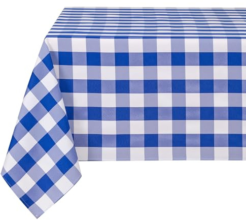 DWCN Rutig bordsduk, tvättbar för utomhusbruk, väderbeständig, bordsduk, fläckskydd, vattentät trädgårdsbordsduk, vaxduk för utomhus, matsal, fest, bröllop, blå och vit, 110 x 140 cm