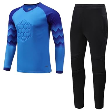 MSemis Goalkeeper Set Completo da Portiere di Calcio Bambino Ragazzo Maglia da Portiere di Calcio Maglietta + Pantaloni della Tuta Uniforme da Allenamento Blu 13-14 Anni