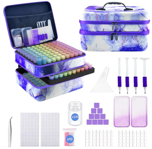 SuSentak 240 Slot Diamond Art Storage Box | Purple Bead Organizer Case with Drill Tools, Portable Craft Box, For 5D DIY Art Kits
