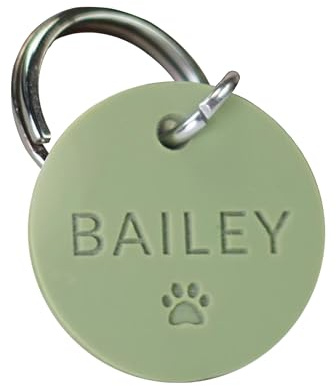 Targhetta rotonda personalizzata in silicone silenziosa per cani/gatti - Medaglione ID inciso su entrambi i lati regolabile con design opzionale | Targhette nome silenziose (incisione incolore)