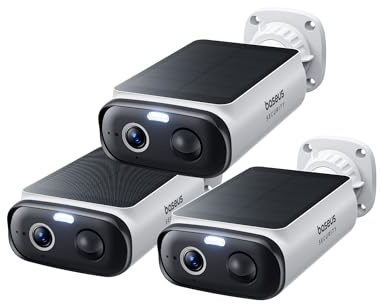 Baseus Security S1 Lite [3-Cam] Caméra Surveillance WiFi Extérieur sans Fil Solaire, IP67, 2K 135°, Vision Couleur, Caméra Batterie, Detection Humaine, Pas de Frais, Fonctionne avec Alexa & Google