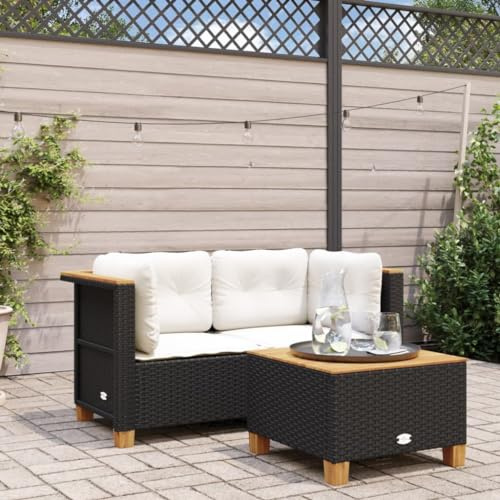 Canapé d'Angle Jardin, 2 Pièces en Résine Tressée, avec Coussin Démontable, Design Modulaire, Canapé Exterieur Terrasse, Banquette Exterieur, pour Jardin, Terrasse, Balcon,Noir,63.5x63.5x62 cm