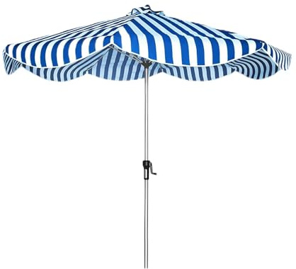 Generico Ombrellone da Giardino Robusto Ø2,50m, Ombrellone da Esterno per Patio, Telo con 8 Stecche E Manovella, per Terrazza Balcone Prato Giardino Mercato(Blue)
