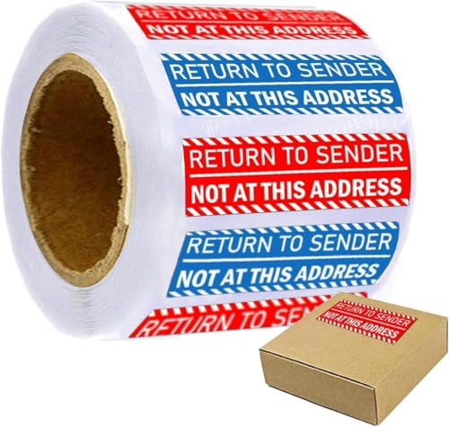 500Pcs Return to Sender Not at This Address Stickers Address Reminder Label | 1x3 Inch elf Adhesive Transport Cargo Sticker for Small Business Envelop Box Cartons Shipping Stickers,House Mail
