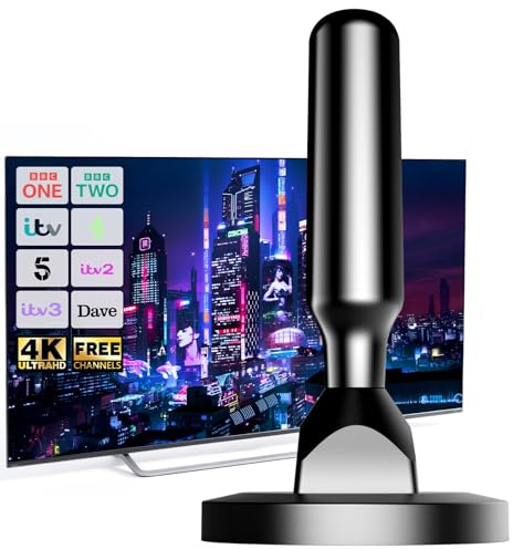 Indoor TV Aerial Magnetic Base for Smart TV, Digital TV Aerial Indoor Compatible with All Televisions, 360° Reception, Supports 4K 1080P HD, Indoor Aerial for Smart TV, 5m Coaxial Cable