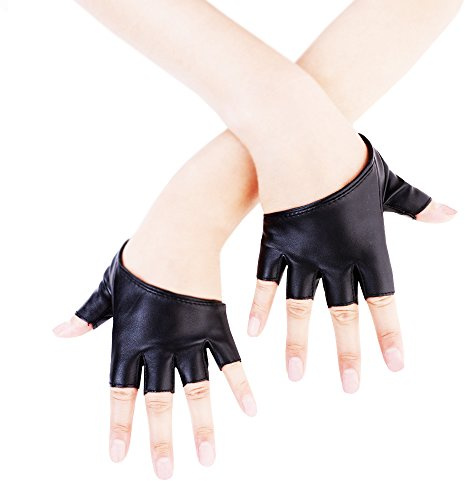 JISEN Women Half Palm Half Finger PU Leather Dancing Punk Gloves Black