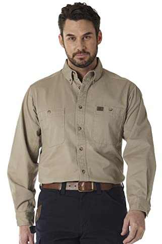 Wrangler Herr Logger Twill Långärmad Arbetsskjorta Skjorta, Khaki, XXL Lång