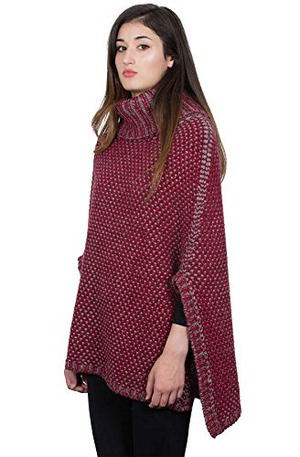 Kemailù - SENIA Poncho Dos Colores Lana Alpaca - Mujer (Rojo)
