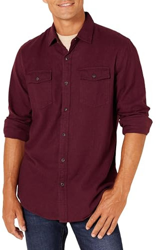 Amazon Essentials Men's Regular-Fit Long-Sleeve Two-Pocket Flannel Shirt, Burgundy Heather, M