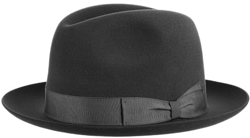 Borsalino Sombrero Fieltro Pelo Georgio Mujer/Hombre - Film Fedora de Hombre con Banda Grosgrain Verano/Invierno - 59 cm Negro