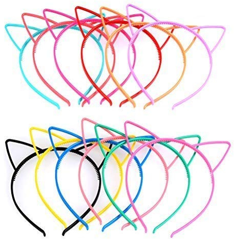 TIMESETL Orejas de Gato Niña 12 Colores Brillantes para Maquillaje/Días Diarios/Cosplay de Disfraces, Gato Colorido
