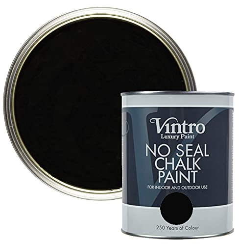 Vintro | No Seal Chalk Paint | Jet Black | Interior & Exterior Use | Furniture | Walls | Wood | Metal | 1 Litre (Victorian Black)