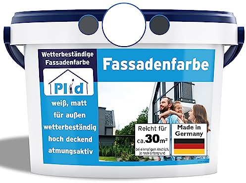 plid® - Pintura para fachadas blanca exterior - Resistente al clima y a los rayos UV - Alta calidad para mampostería, paredes de casa, concreto y sótanos - Pintura para paredes blancas 5L - Alemania