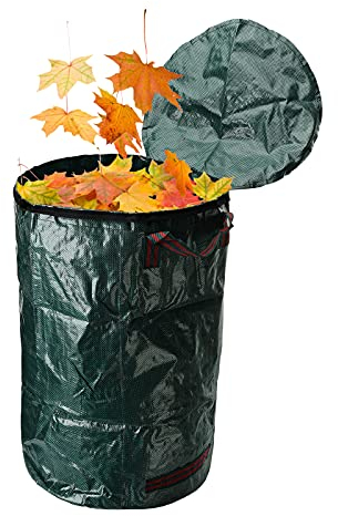 HUIKJI Bolsa de basura de jardín de 80 galones con tapa, reutilizables, resistentes, bolsas de jardinería, bolsas de césped con 4 asas para almacenamiento seguro de residuos de jardín