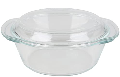 Emilja® Glas Auflaufform mit Deckel rund 2,0L hitzebeständiges Glas, Ofenform, Glasauflaufform