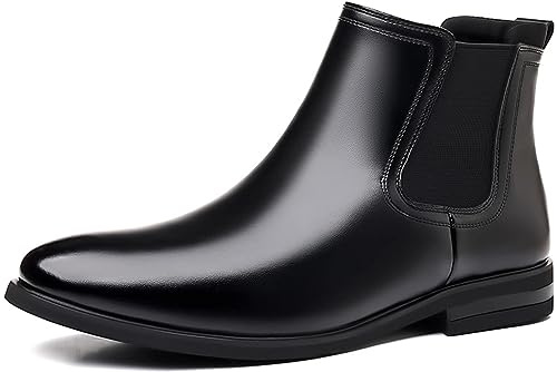 PPXID Bottines Chelsea en Cuir Confortable Classiques Homme Bottes de Cheville-Noir 43