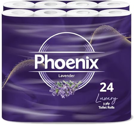 24 Phoenix Soft Lavender Fragranced Luxury Toilet Rolls Bulk Buy - Quilted White 3 Ply Toilet Paper - Pack of 24 Toilet Tissue (12 x 2 Packs) (24 Pack)