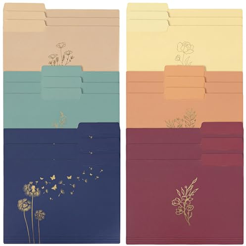 EOOUT 18 Pack Decorative File Folders Plastic Floral Colored Folders with Gold Foil Vintage 8.6 x 11.6 Inch 1/3 Cut Tab Letter Size for Office School Home