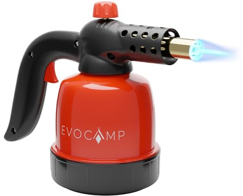 EVOCAMP Quemador de gas pequeño de 1,3 kW, soplete de cocina, soplete con encendido piezoeléctrico, quemador Bunsen para la cocina, encendedor de barbacoa, temperatura máxima 1300 °C