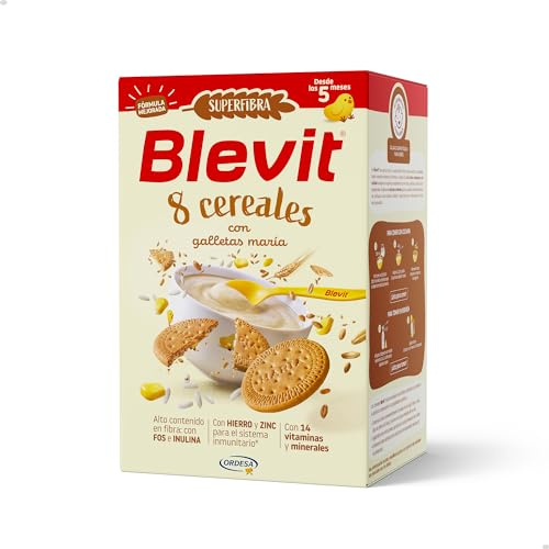 Blevit Superfibra 8 Cereales con Galletas María | 500g | Papilla de 8 Cereales para Bebé desde los 5 Meses - Con Galletas María, Vitaminas, Minerales y Fibra