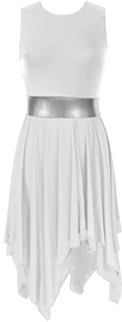 JEATHA Vestido de Danza Cristiana para Mujer Disfraz de adoración litúrgica Vestido de Iglesia Litúrgica Alabanza Disfraz Brillante de Baile Fiesta Actuación Blanco C S