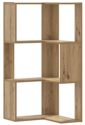 vidaXL Bibliothèque d'angle 3 Niveaux chêne Artisanal Bois ingénierie, étagère à Livres d'angle, vitrine d'angle, Armoire d'angle