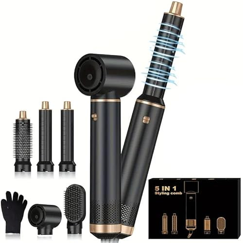 5 in 1 Air Styler – Magic Styler - Hair Dryer Brush – Multi use Styling Appliances - Thermal Wrap - for Curling, Straightening, Volumizing and Drying – Hair Curler – Ionic Technology (Black 5 in 1)