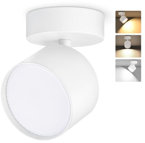 GeyouLux Faretto da soffitto LED, 7W 800LM Faretti LED Soffitto Interno Orientabili 350°+90°, Alluminio, Con Lampadina LED GX53 Incluso, 3000K/4500K/6500K Faretto LED Interno Bianco