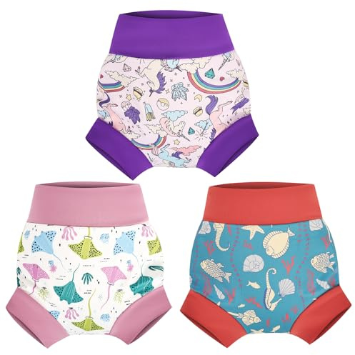 MOEMOE Baby återanvändbara badblöjor, 3 st, bekväma, vattentäta simblöjor för pojkar, flickor, badlektion 2–5 T, Lila, 2 år