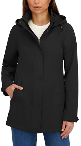 HFX Women's Softshell Jacket – Water-Resistant, Wind-Resistant Fleece Lined Transitional Jacket, Hi-Low Hem, Black, Large