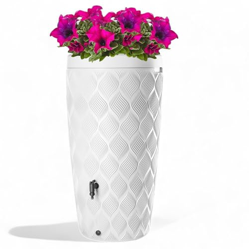 Réservoir d'eau de pluie design 240 l blanc - plantable - hauteur 112 cm - kit de raccordement de tuyau de descente inclus - réservoir d'eau de jardin - citerne d'eau de pluie en plastique (blanc)