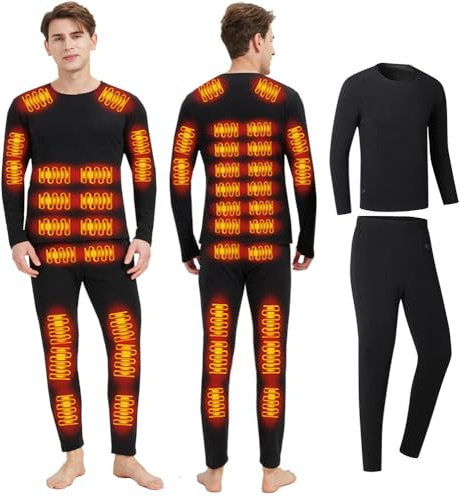 GHKWXUE Completo Intimo Termico riscaldante Intelligente a 42 Zone per Uomo e Donna,Ricarica USB Abbigliamento Invernale riscaldato & Nero/L