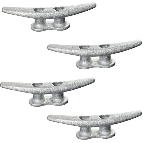 Laorde Cast Iron Dock Cleats 4 inch Small Boat Cleats Galvanized Marine Grade Rope Cleat for Mooring, Pier, Canoe, Nautical Maritime Decor, Tie Down (4 Pack)
