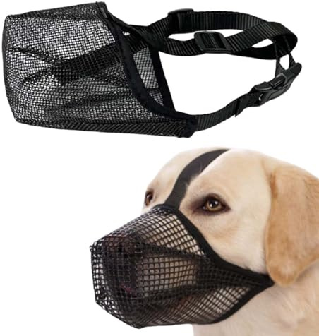 Androxeda Museruola per Cani, Morbida e Regolabile in Nylon Traspirante, Impedisce di Mangiare, Masticare e Abbaiare, Ideale per Passeggiate e Addestramento, L, Nero