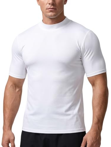 X-thud Mens Mock Turtleneck Short Sleeve Solid Casual T-Shirt Pullover Tops Slim Fit Basic Undershirt High Neck T-Shirt Tee