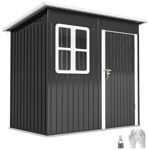 Outsunny Casetta da Giardino 2.55m² in Acciaio Zincato, con Kit di Fondazione, Capanno da Giardino Porta Attrezzi con Porta Bloccabile, Tetto Inclinato, Finestra, per Esterno, Grigio Scuro