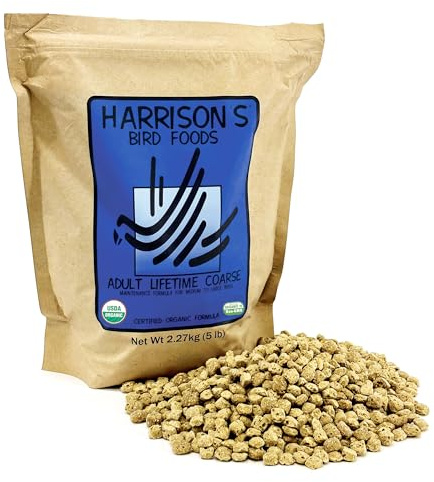 Harrison's Bird Foods Adult Lifetime Coarse Certified Organic Non-GMO Daily Maintenance Formula for Medium to Large Birds, Parrots, Cockatoos, Macaws etc, Suitable for All Life Stages 2.27kg/ 5lb