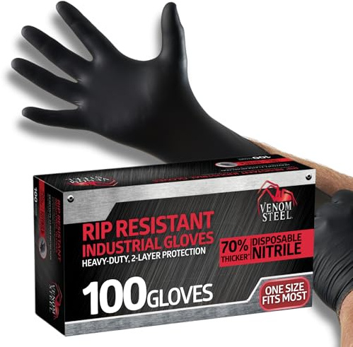 Venom Steel Industrial Nitrile Gloves, 6 mil, 2 Layer Rip Resistant, One Size Fits Most, 100 Count