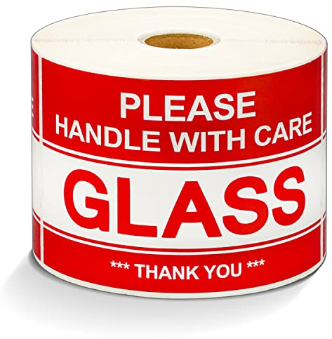 Aegis Adhesives - 3 X 5 (1 Roll, 500 Stickers) Glass - Please Handle with Care - Thank You Warning Shipping Labels