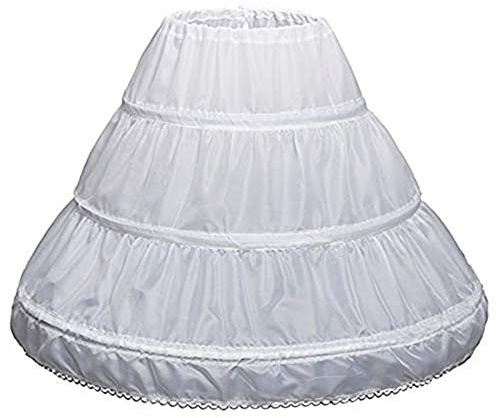 Rmeet Girls Petticoat,Half Slip Petticoat 3 Hoops Lace Trim Flower Underskirt Elastic Waist Drawstring Girl Petticoat Crinoline White Poloster 55CM
