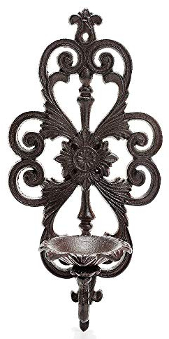 Sungmor Cast Iron Wall Hanging Sconce Tealight Pillar Candlesticks Holder - Vintage Vine Design Home Candle Display Holder - Handmade Art Candle Stand Decor for Indoor Outdoor