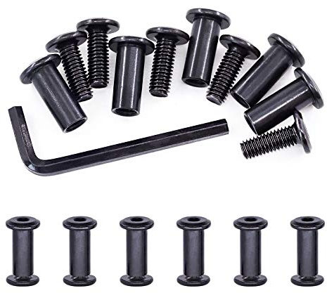 Swpeet Lot de 25 boulons hexagonaux M6 x 16 mm en acier carbone noir avec 1 clé Allen, tige de vis pour meubles, boucle de ceinture à tête longue, boulons de reliure en cuir