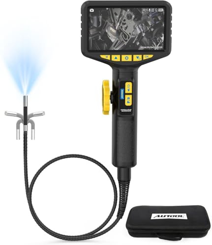 AUTOOL Two-Way 210° Endoscope Camera with Light, 0.21inch Borescope Inspection Camera, 5-inch 1080P Articulating Borescope with LED Light Flexible Cable, 32GB SD Card